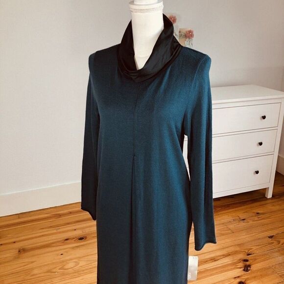 Whyci Milano Teal Lana Wool Knit Sweater Dress EU 44 US L Cowl NEW - Picture 11 of 12